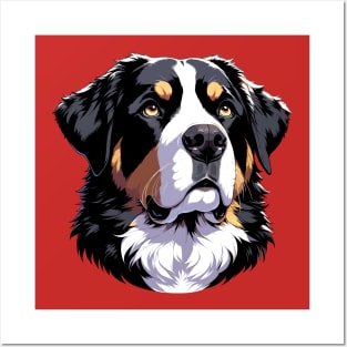 Stunning and Cool Greater Swiss Mountain Dog Monochrome and Gold Portrait for Father's Day Posters and Art